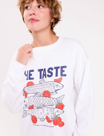 Sweat oversize manches longues blanc femme