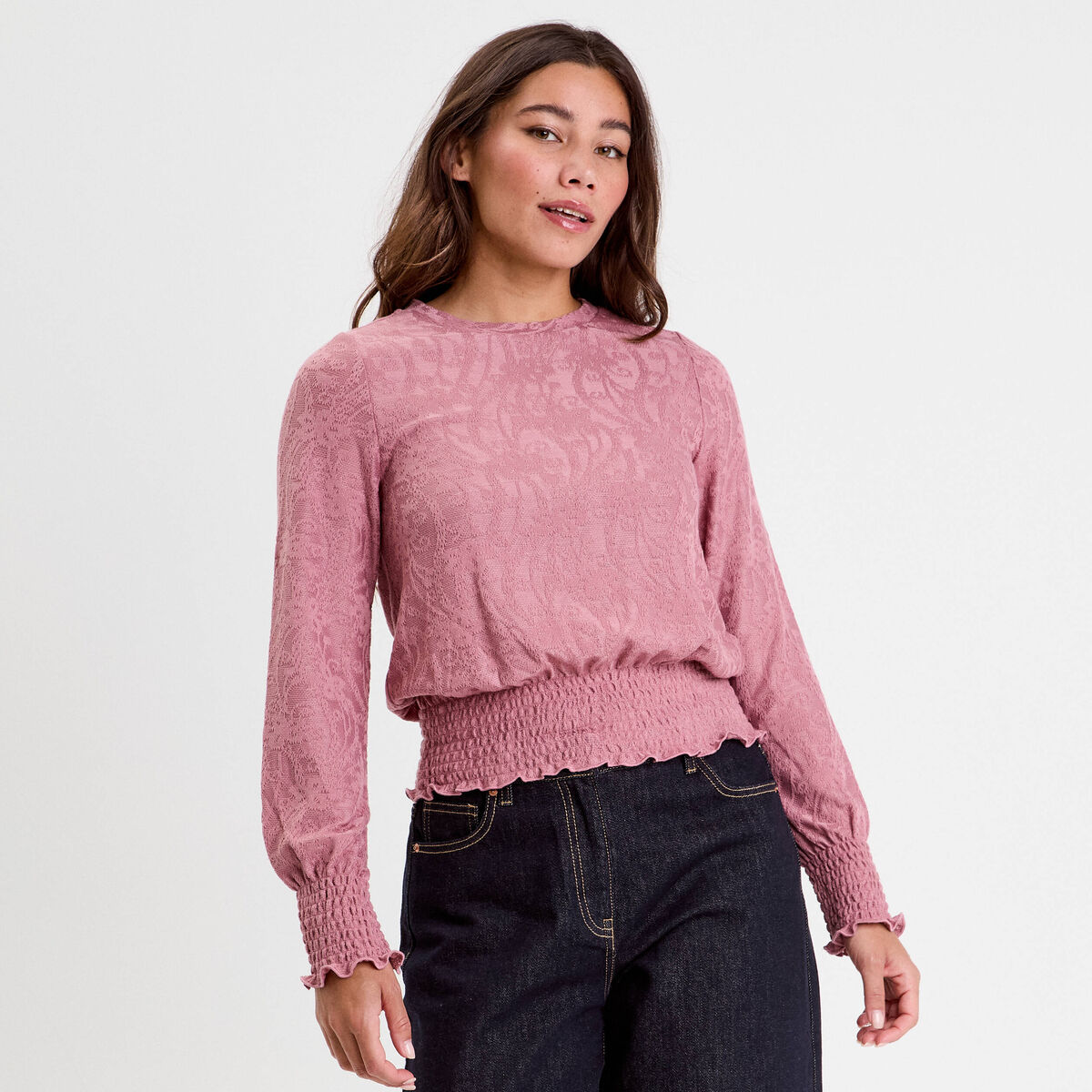 Blouse manches longues vieux rose femme