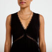 Robe longue droite sans manches col v noir femme