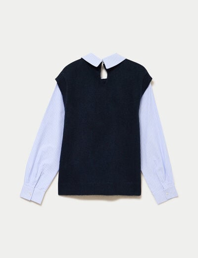 Pull fin 2-en-1 manches longues bleu marine femme
