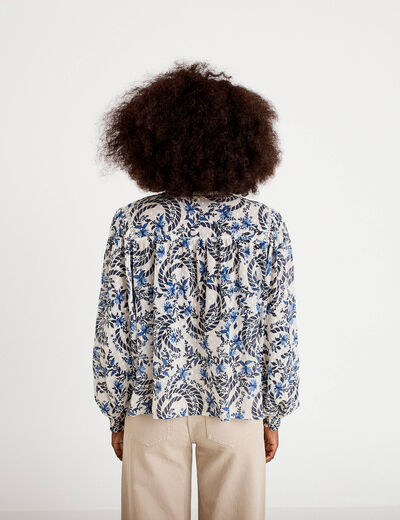 Blouse ample col v manches longues blanc femme