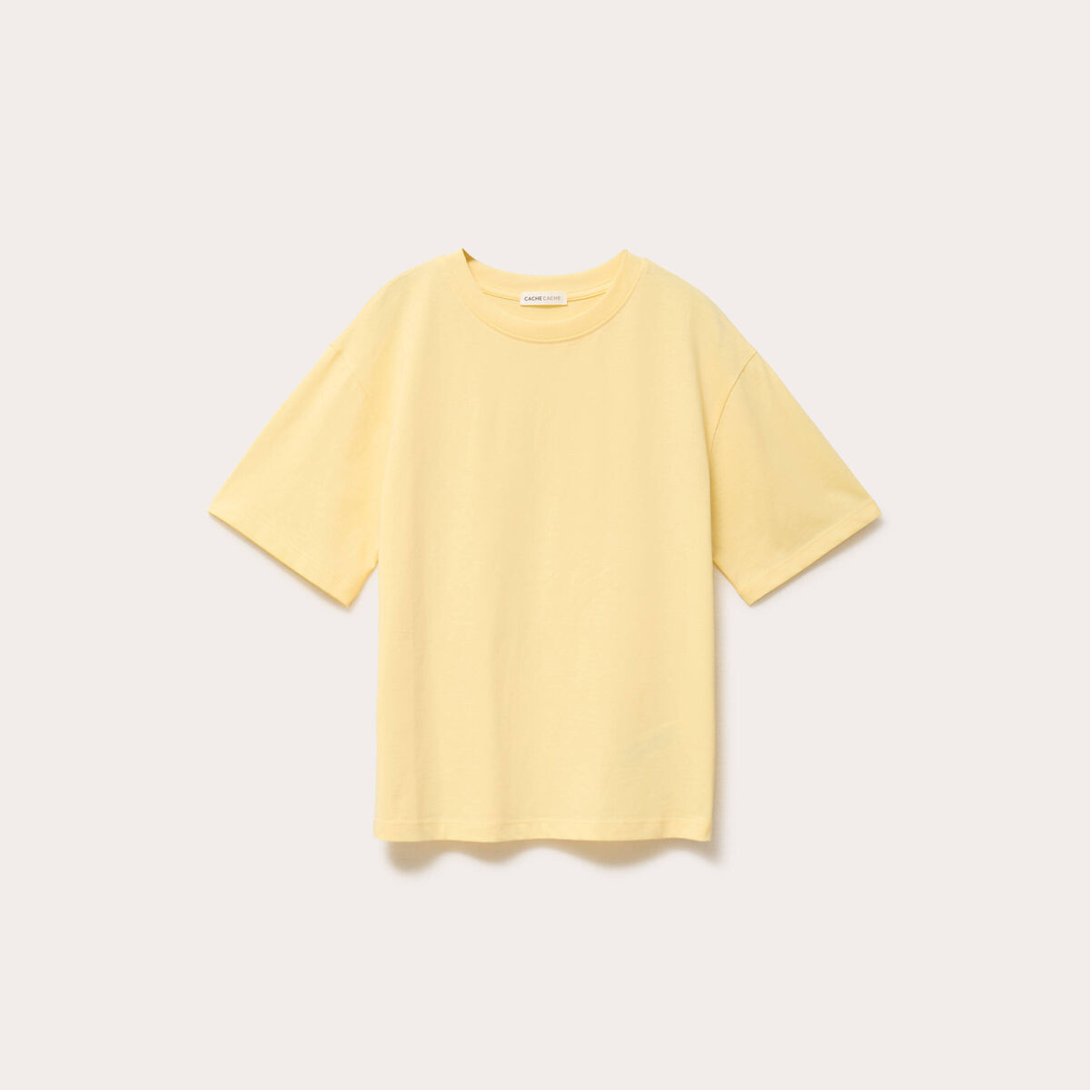 T-shirt col rond manches courtes jaune clair femme