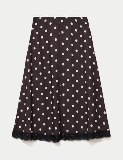 Jupe &eacute;vas&eacute;e 3/4 en dentelle marron femme