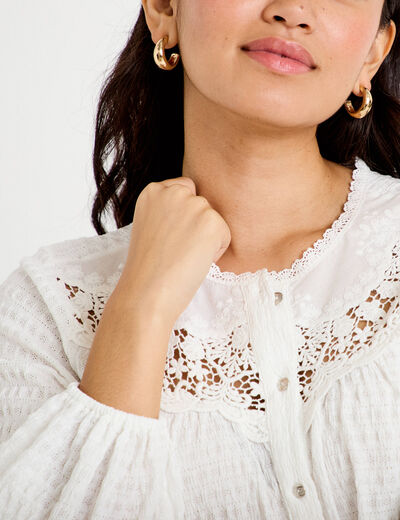 Blouse col rond manches longues ecru femme