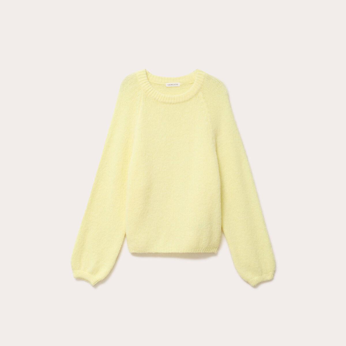 Pull ample col rond manches longues jaune clair femme