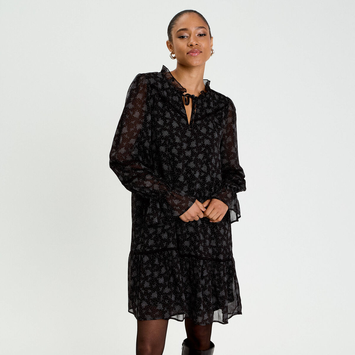 Robe &eacute;vas&eacute;e en voile noir femme