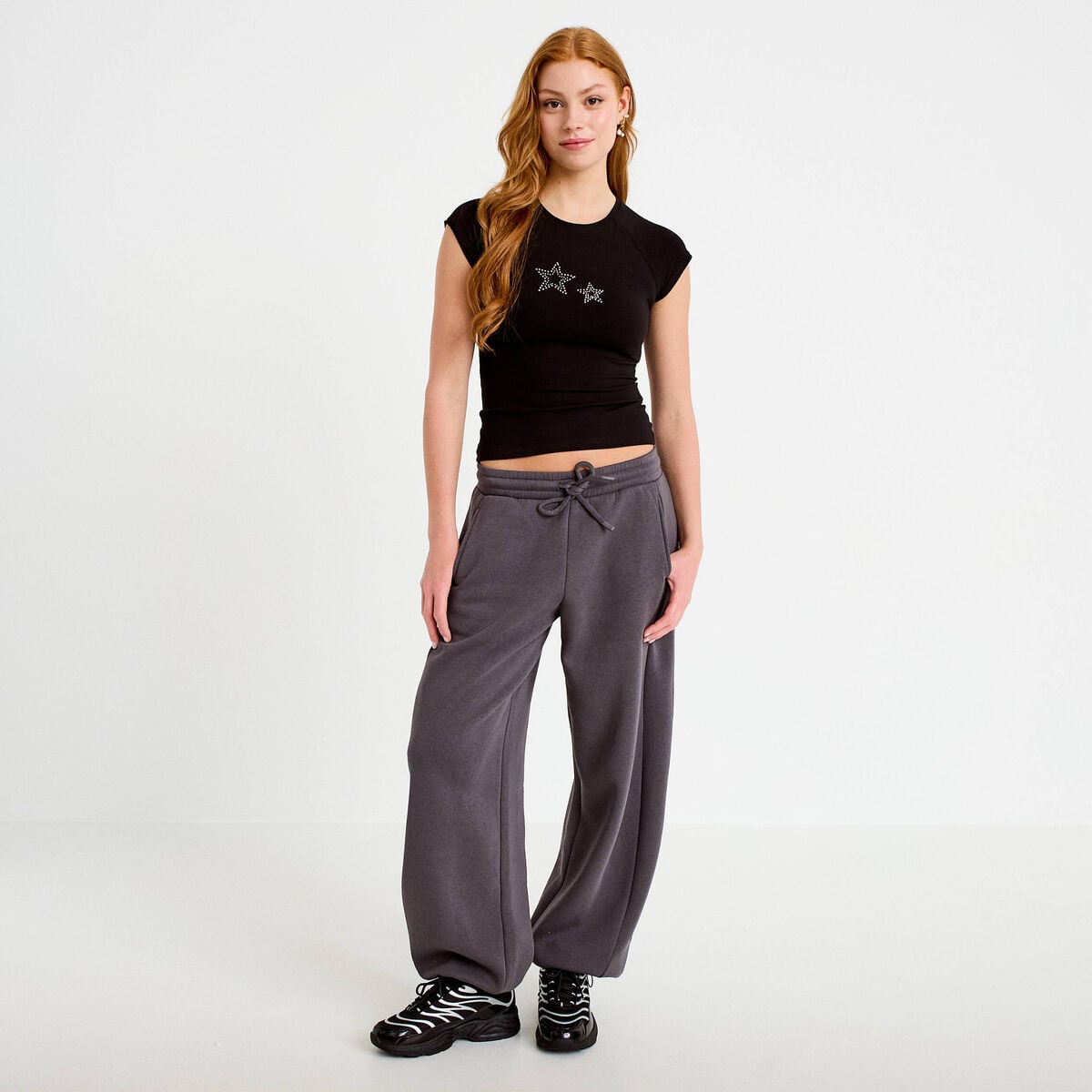 Jegging taille basse gris fonc&eacute; femme