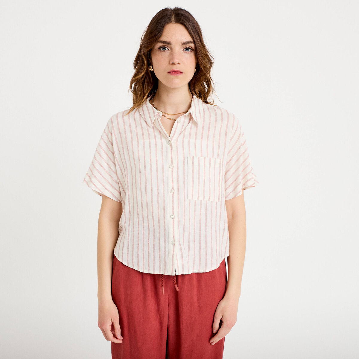 Chemise droite courte col classique blanc femme