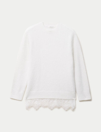 Pull manches longues avec dentelle ecru femme