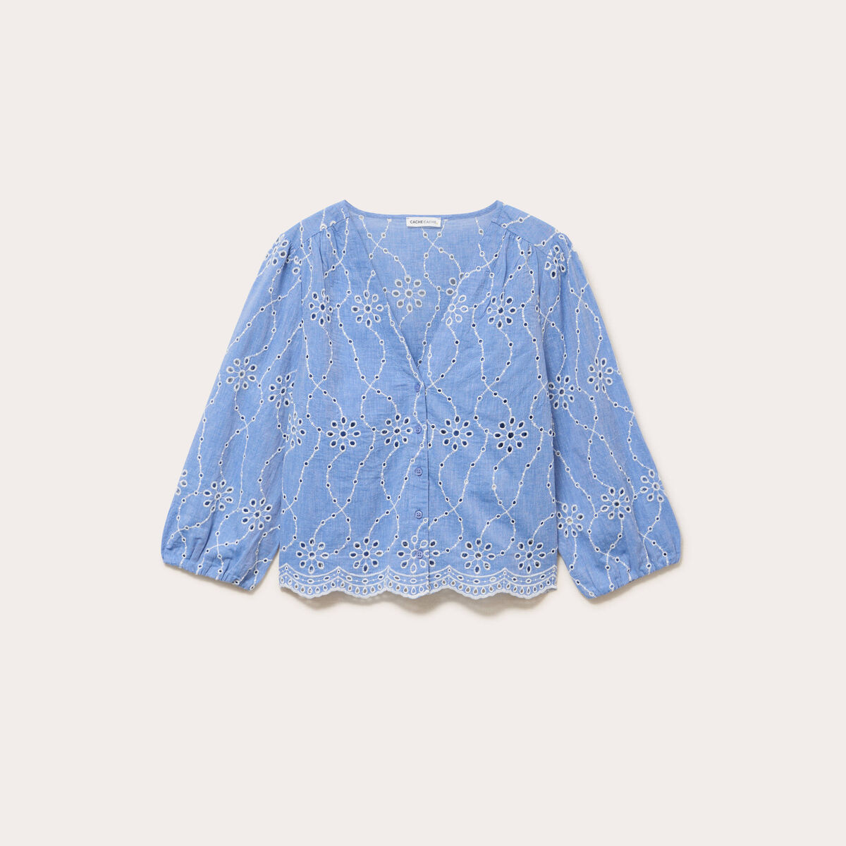 Blouse broderie anglaise bleu gris femme