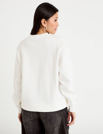 Sweat oversize long col rond ecru femme