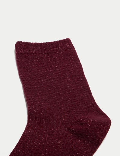 Chaussettes fils m&eacute;tallis&eacute;s bordeaux femme