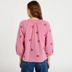 Blouse col v manches 3/4 broderie rouge femme