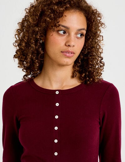 Top col rond manches longues bordeaux femme