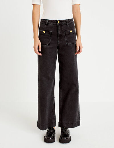 Jean wide leg cropped taille haute denim noir femme