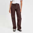 Pantalon droit enduit marron fonc&eacute; femme