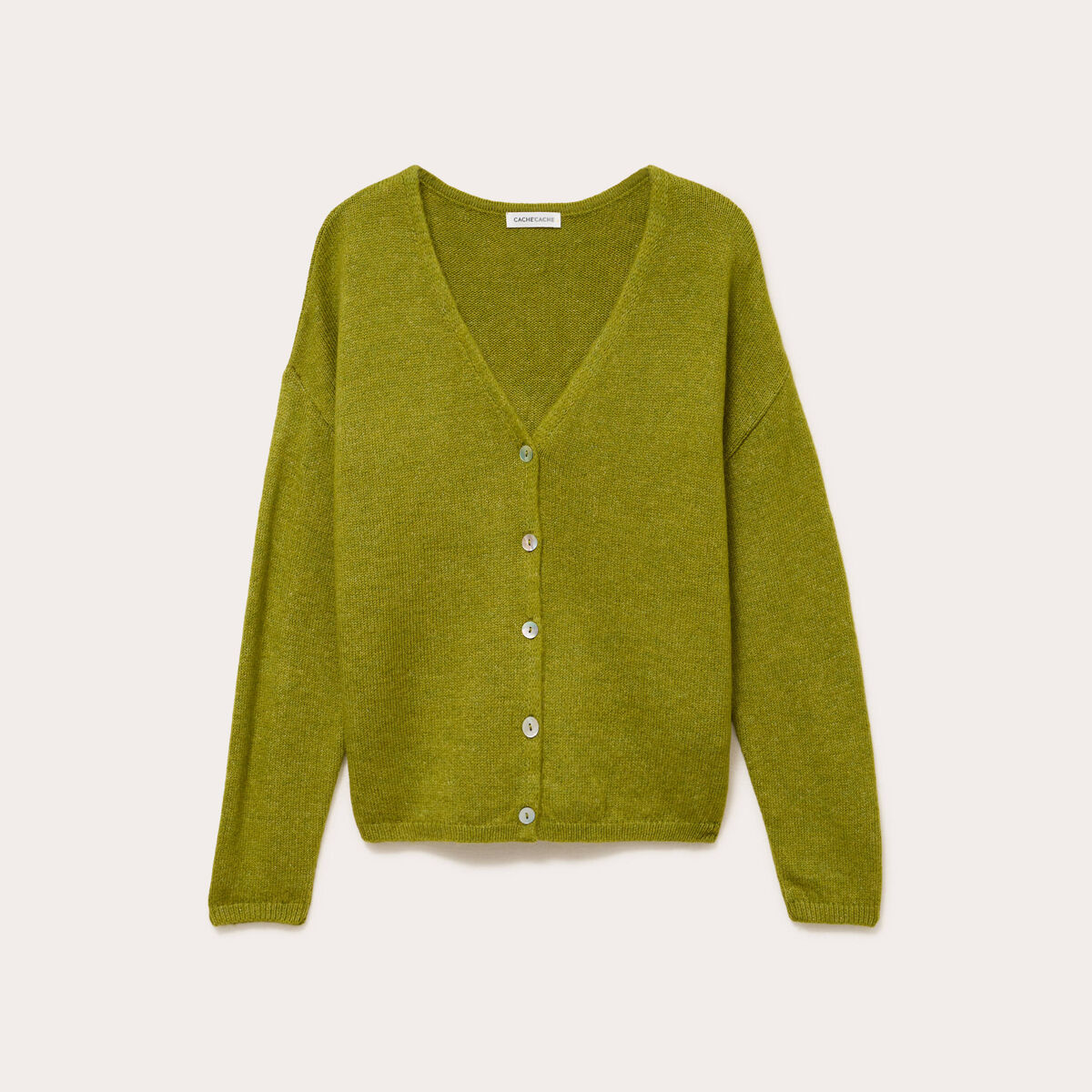 Gilet boutonn&eacute; avec col en V vert fonc&eacute; femme