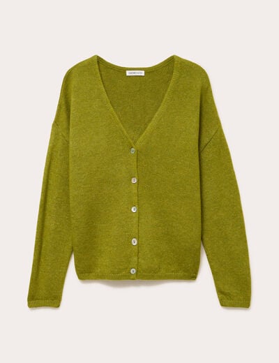 Gilet boutonn&eacute; avec col en V vert fonc&eacute; femme