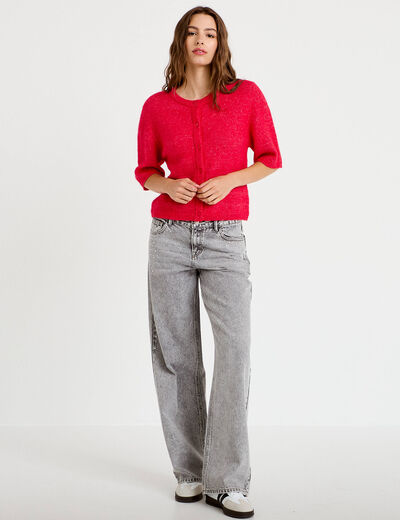 Gilet duveteux manches 3/4 rouge femme