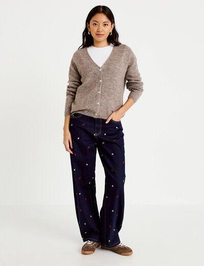 Jean barrel avec broderie bleu marine femme