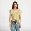 Chemise droite cropped col classique vert kaki femme