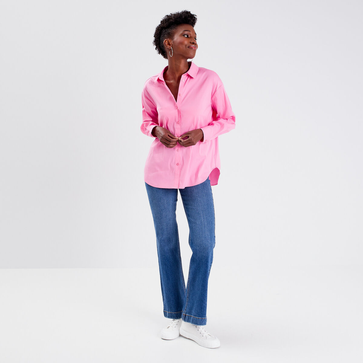 Chemise manches longues rose femme