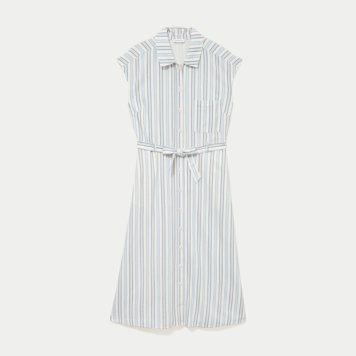 Robe midi &eacute;vas&eacute;e manches tr&egrave;s courtes blanc femme