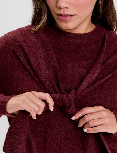 Pull &agrave; capuche manches longues violet fonc&eacute; femme