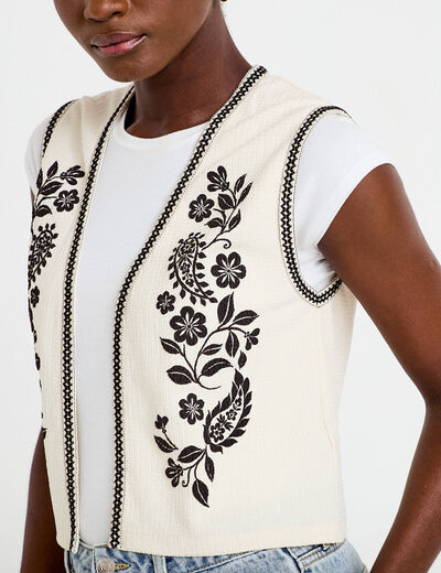 Gilet droit court sans manches ecru femme