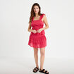 Top pliss&eacute; col carr&eacute; fines bretelles rose framboise femme