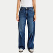 Jeans wide leg taille haute bleu fonc&eacute; femme