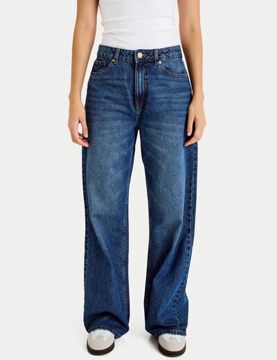 Jeans wide leg taille haute bleu fonc&eacute; femme