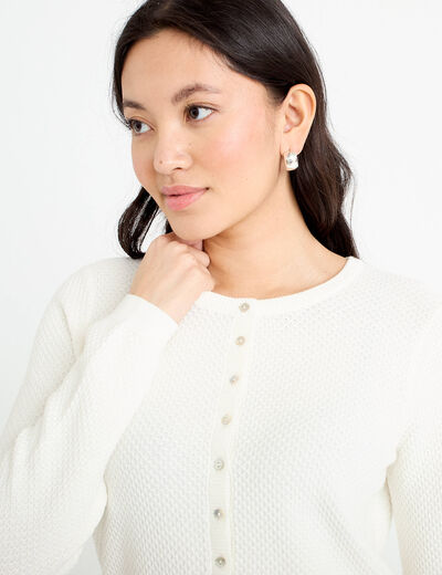Gilet ajour&eacute; manches longues ecru femme