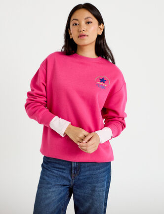 Sweat col rond manches longues rose fushia femme
