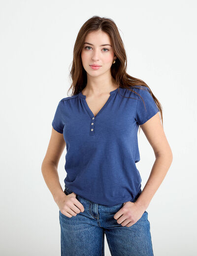 T-shirt boutonn&eacute; sur le devant bleu fonc&eacute; femme