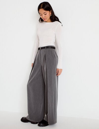 Pantalon large avec ceinture amovible gris clair femme