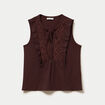 Blouse sans manches col v marron femme