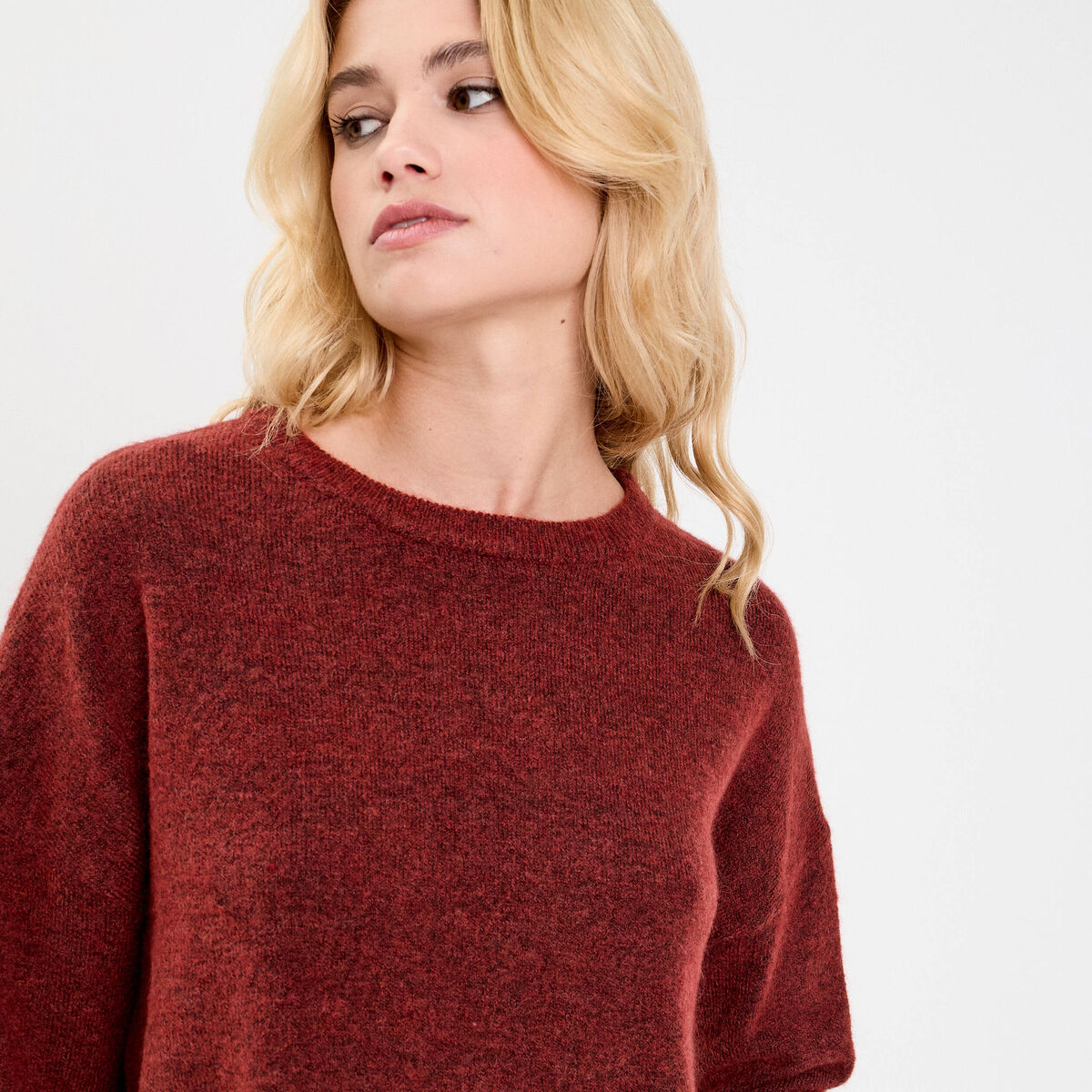Pull d&eacute;tail dentelle orange fonc&eacute; femme