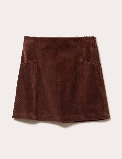 Jupe trap&egrave;ze en velours marron fonc&eacute; femme