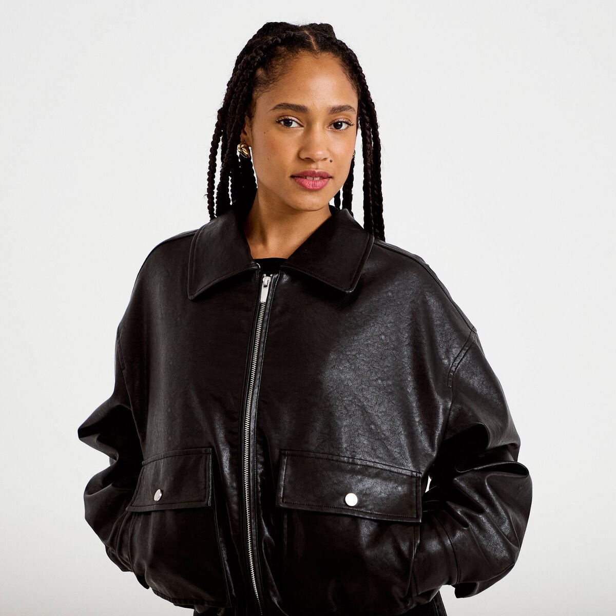 Blouson oversize similicuir noir femme