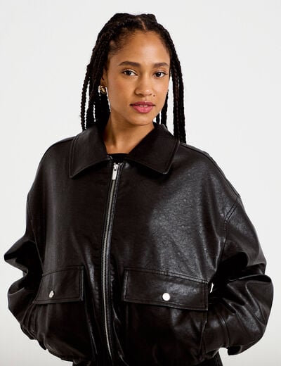 Blouson oversize similicuir noir femme