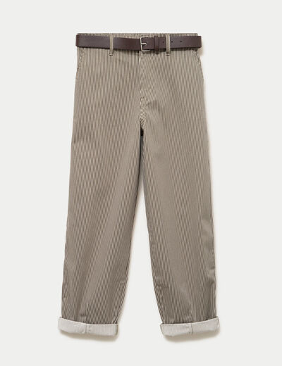 Pantalon chino 7/8&egrave;me taille &eacute;lastiqu&eacute;e vert kaki femme