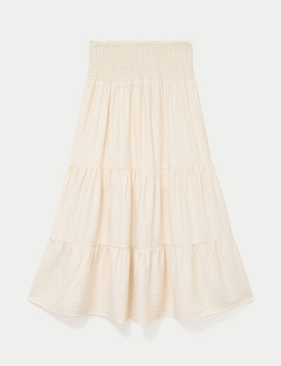 Jupon &eacute;vas&eacute; taille haute ecru femme