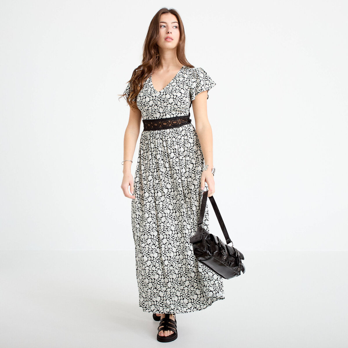 Robe longue &eacute;vas&eacute;e noir femme