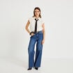 Chemise effet boule col am&eacute;ricain ecru femme
