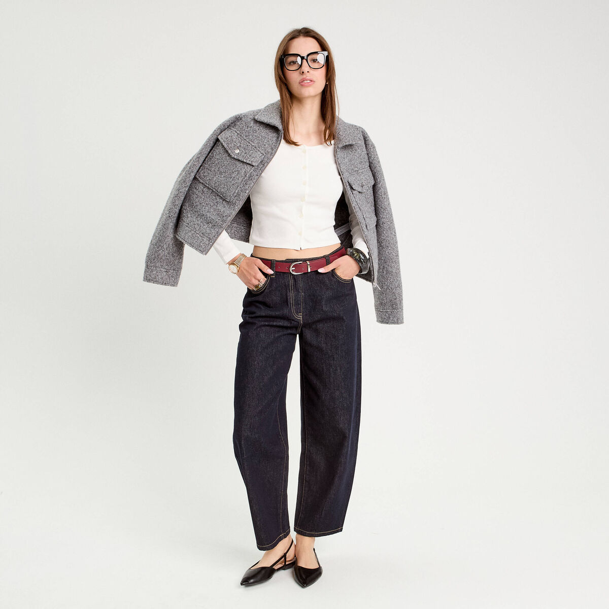 Gilet manches longues c&ocirc;tel&eacute; ecru femme