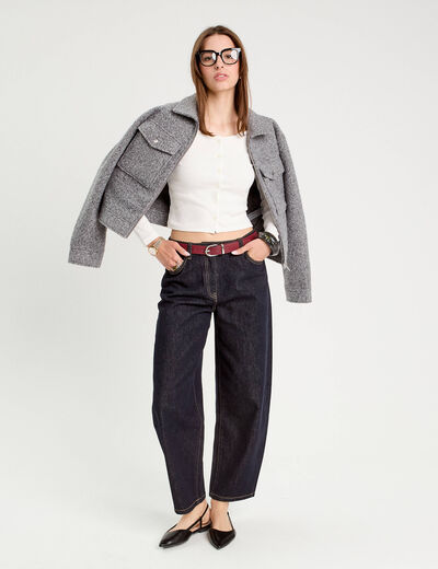 Gilet manches longues c&ocirc;tel&eacute; ecru femme