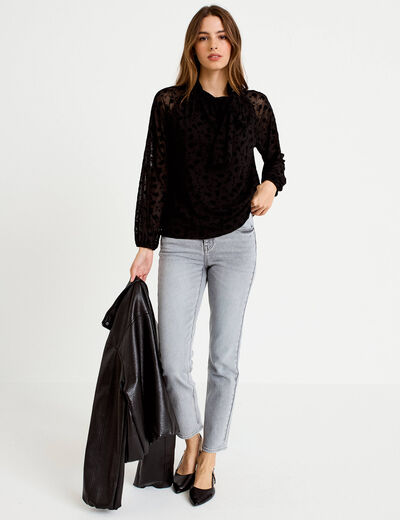 Blouse droite manches longues noir femme