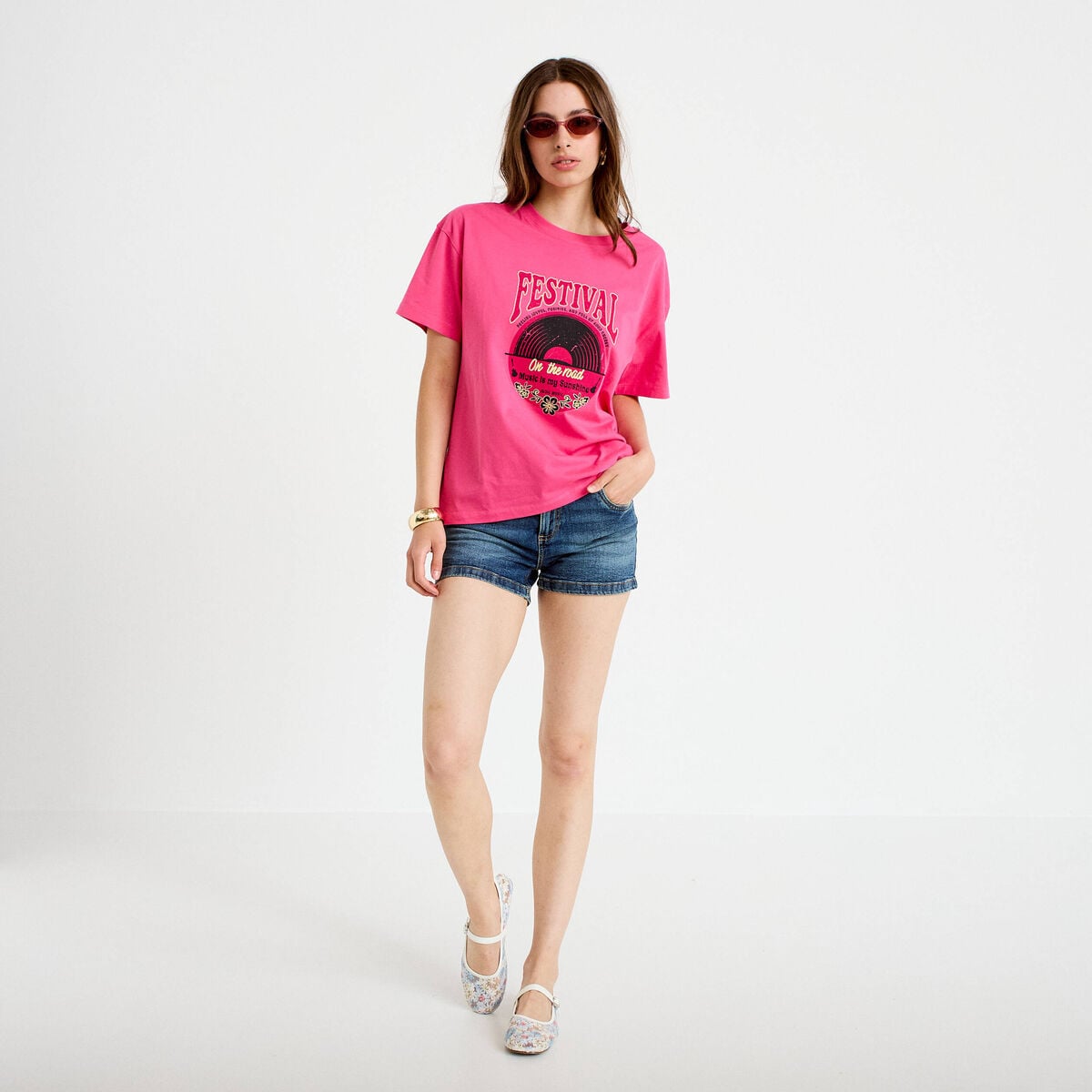 T-shirt oversize manches courtes rose fushia femme