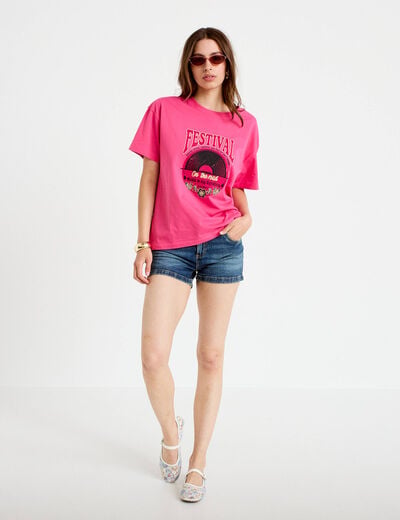 T-shirt oversize manches courtes rose fushia femme